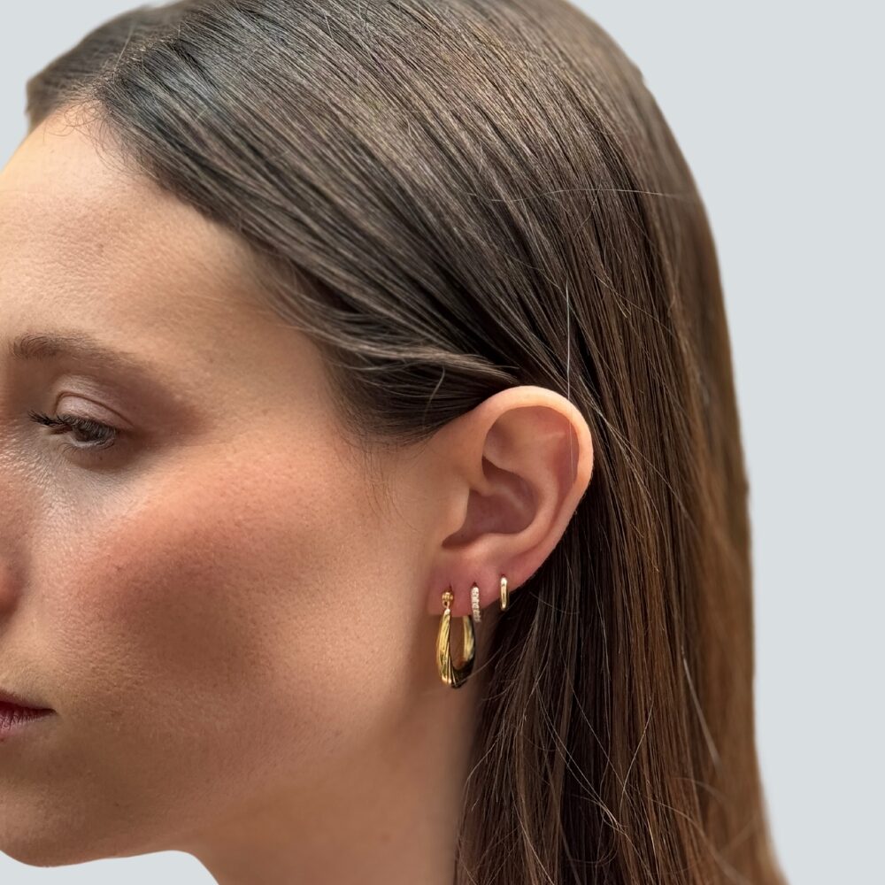 עגילי חישוק אליפס רופ קטן בציפוי זהב