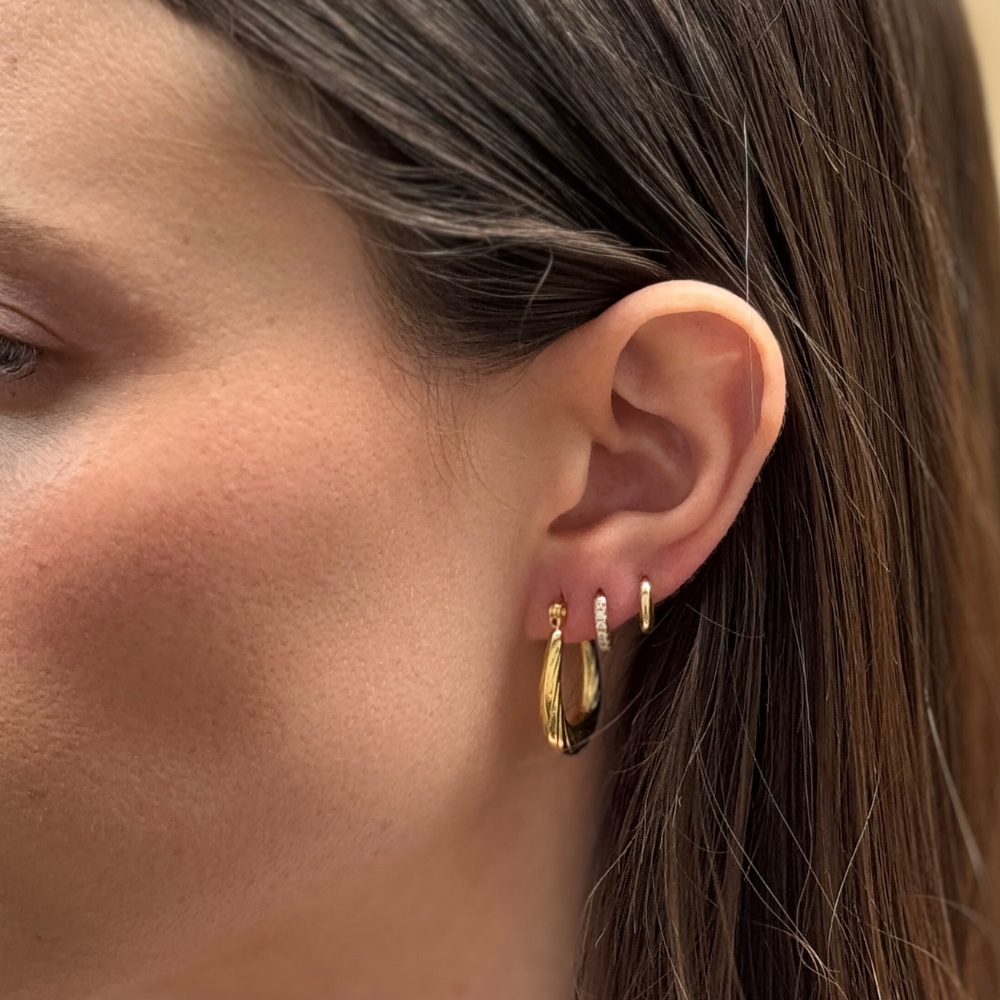 עגילי חישוק אליפס רופ קטן בציפוי זהב