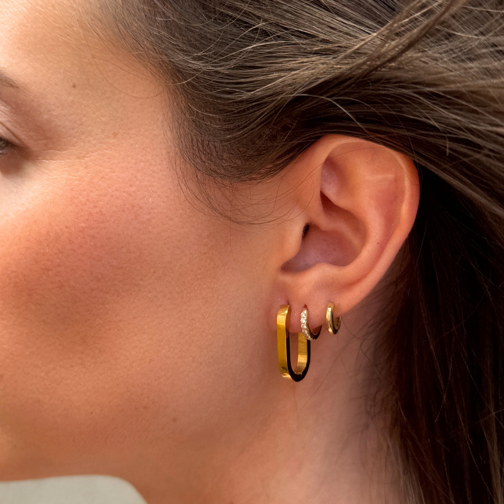 עגילי חישוק ברק אליפס בציפוי זהב