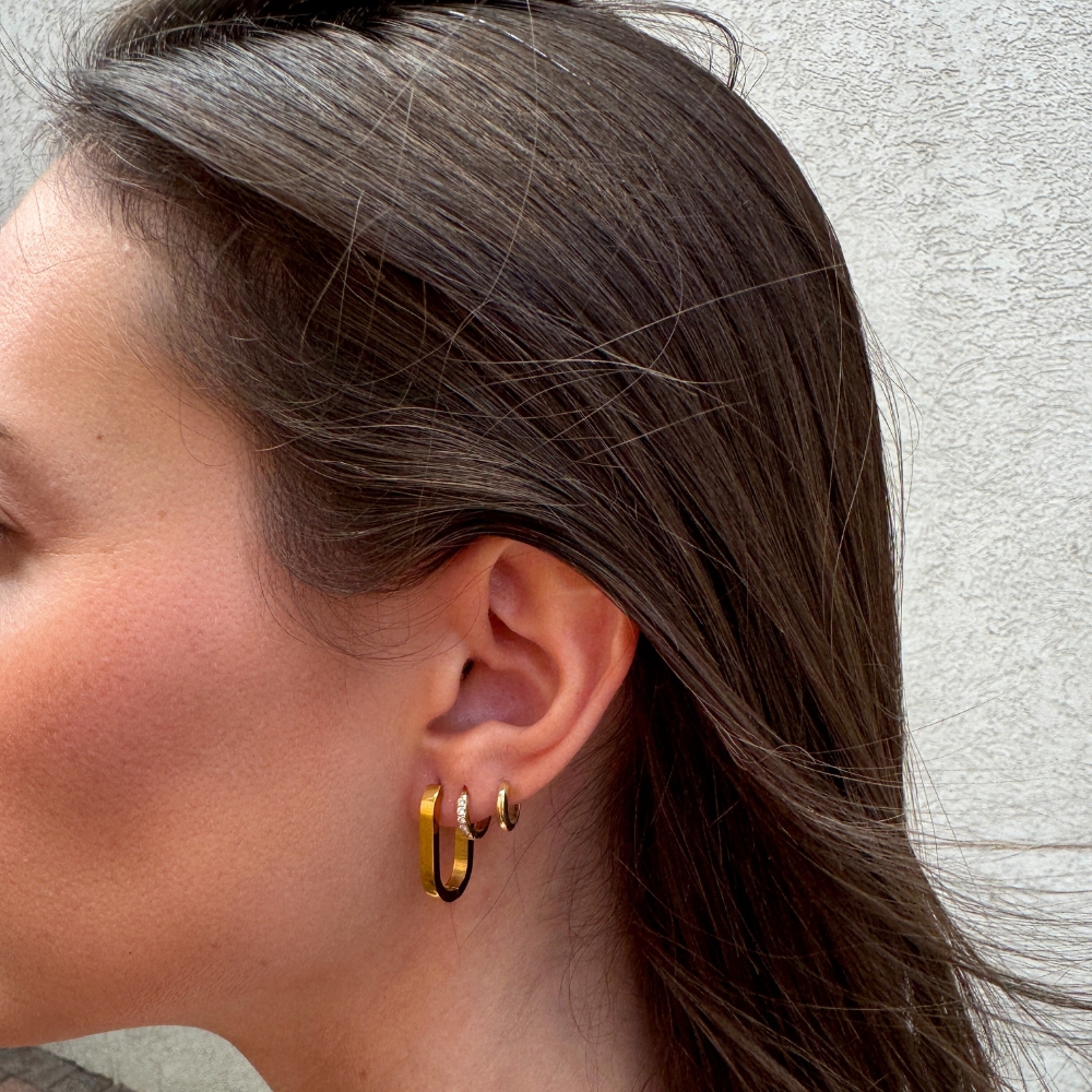 עגילי חישוק ברק אליפס בציפוי זהב