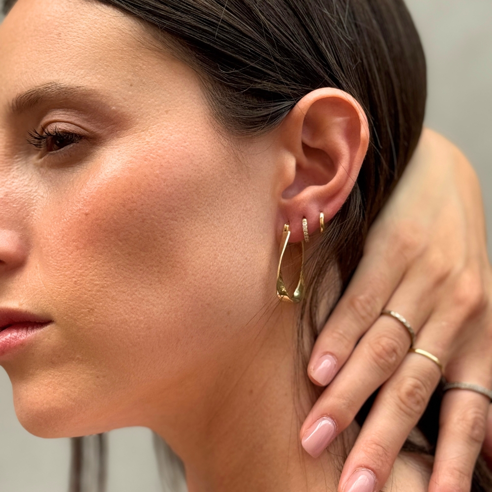 עגילי חישוק גל בציפוי זהב