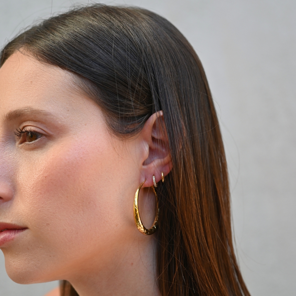 עגילי חישוק סנייק עגול בציפוי זהב