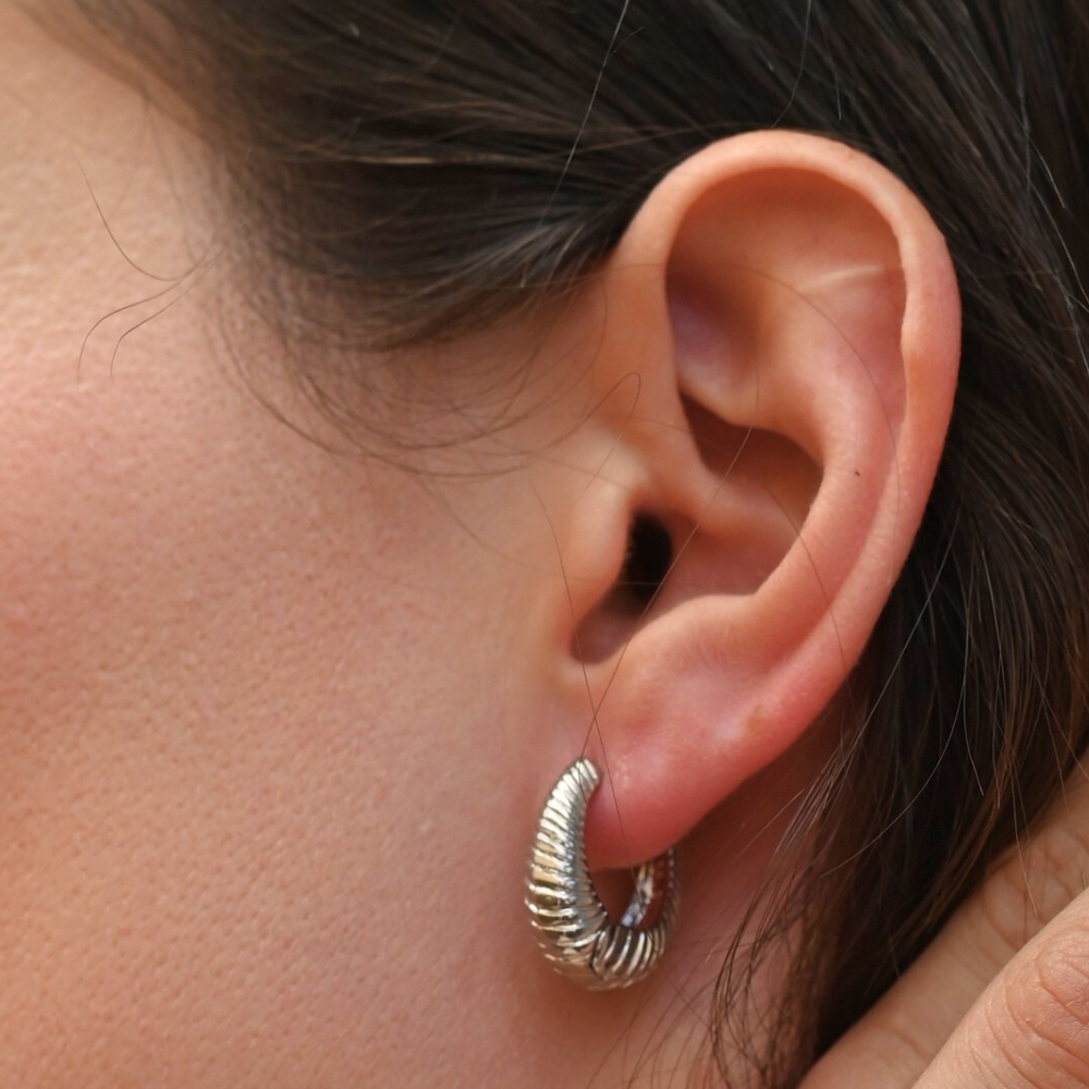 עגילי חישוק צדף מיני כסף