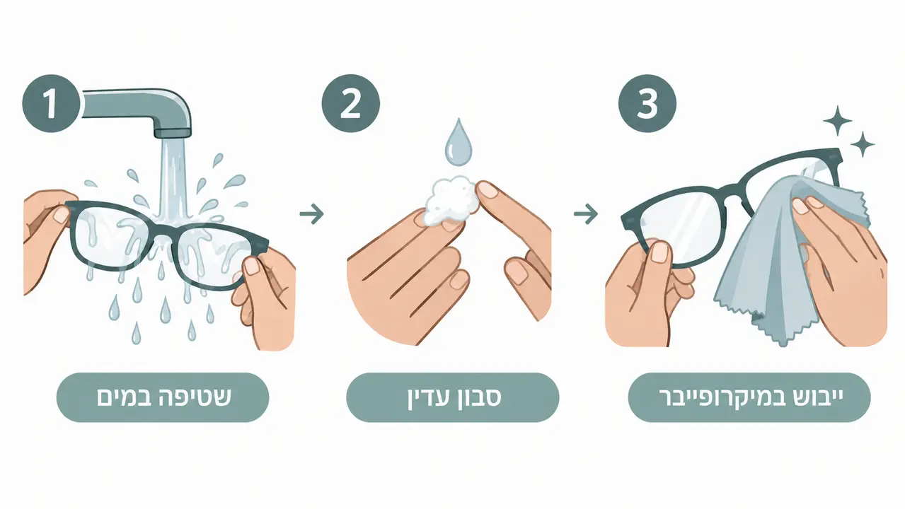 ‏תחזוקת משקפי קריאה, ניקוי עדשות ושמירה על המסגרת
